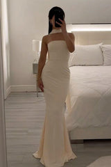 Classic Mermaid Strapless Yellow Long Prom Dress With Scarf Formal Evening Gown