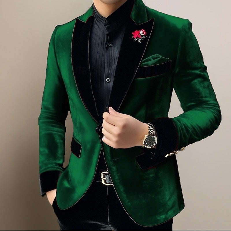 Classic Single-Button Velvet Blazer For Men In Solid Colors