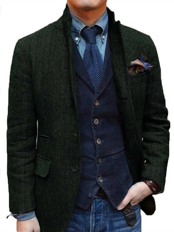 Classic Two-Button Tweed Sport Blazer For Men In Plus Sizes
