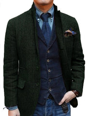 Classic Two-Button Tweed Sport Blazer For Men In Plus Sizes