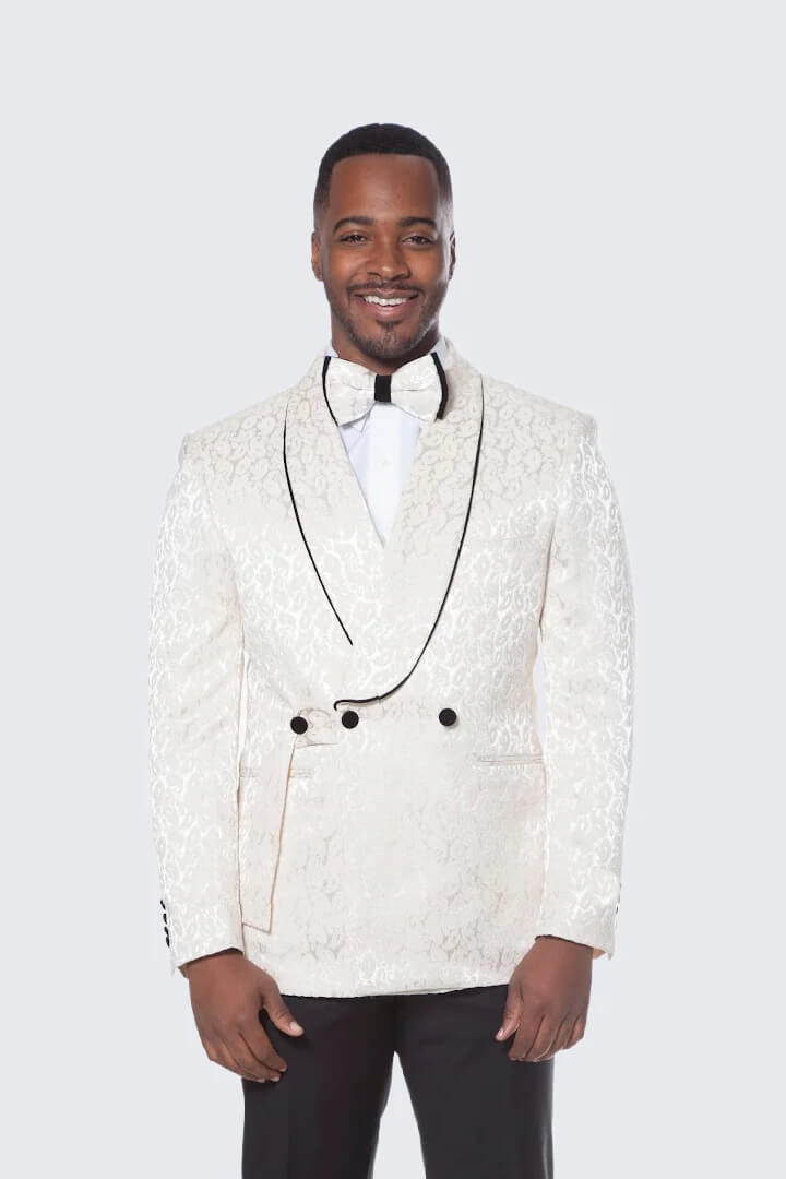 Classic White Jacquard Shawl Lapel Prom Blazer for Men