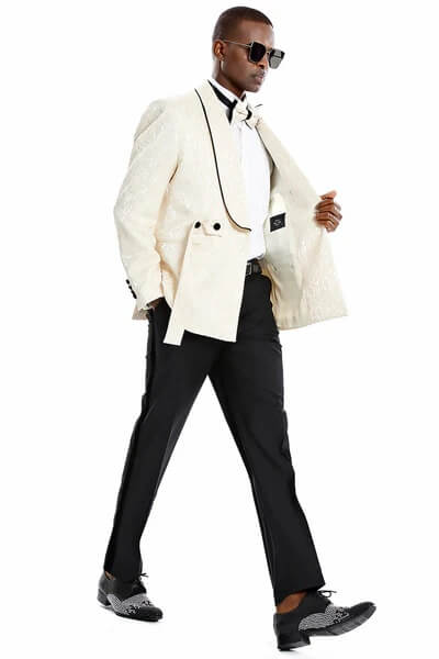 Classic White Jacquard Shawl Lapel Prom Blazer for Men