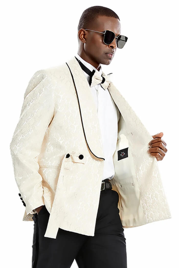 Classic White Jacquard Shawl Lapel Prom Blazer for Men