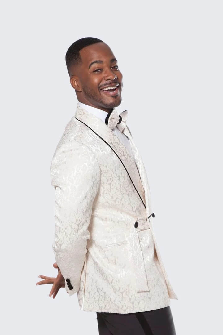 Classic White Jacquard Shawl Lapel Prom Blazer for Men