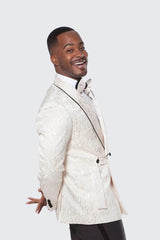 Classic White Jacquard Shawl Lapel Prom Blazer for Men