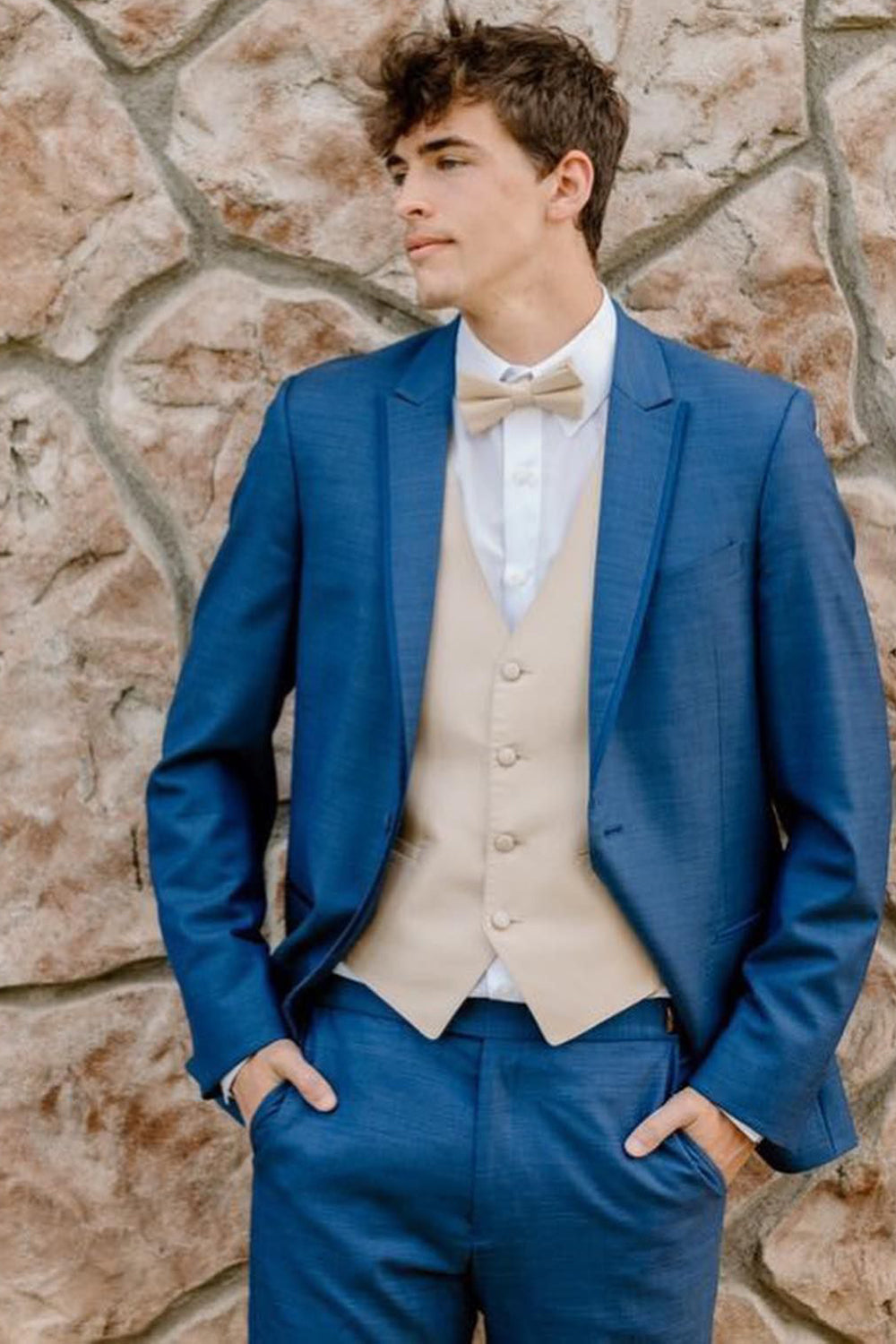 Classy Grey Blue One-Button Peak Lapel 2-Piece Men's Prom Suit