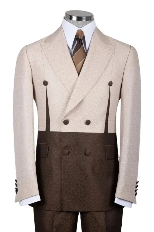 Coffee Double Breasted Peaked Lapel Prom Suit