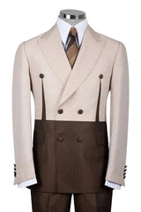 Coffee Double Breasted Peaked Lapel Prom Suit
