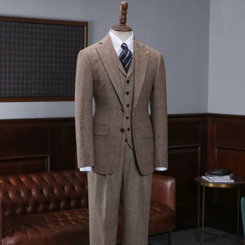 Coffee Notched Lapel Three Piece Prom Suit