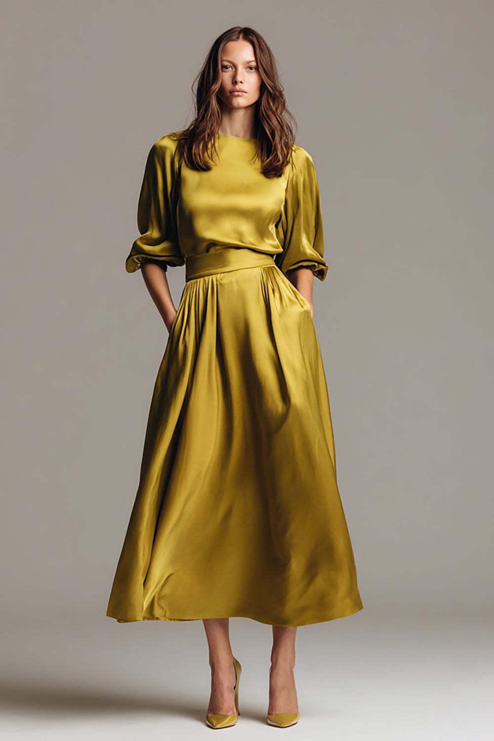 Dressystars Coffee Satin Half Sleeves A-Line Long Evening Dress