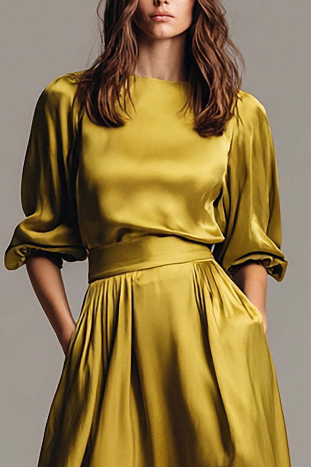 Dressystars Coffee Satin Half Sleeves A-Line Long Evening Dress