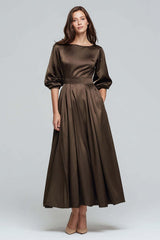 Dressystars Coffee Satin Half Sleeves A-Line Long Evening Dress