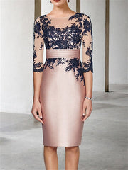 Color Block 2024 Mother of the Bride Two-Piece Dress with Appliques 3/4 Sleeve and Knee-Length