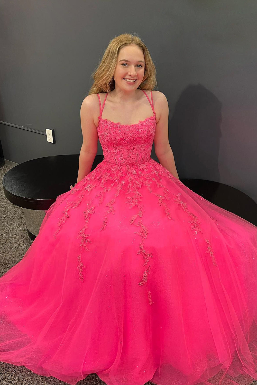 Coral A Line Prom Dress with Appliques