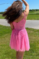 Coral Backless Homecoming Dress Short Cocktail Dress with Appliques