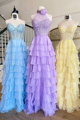 Coral Prom Dress A Line Tiered Chiffon Long Evening Dress with Lace
