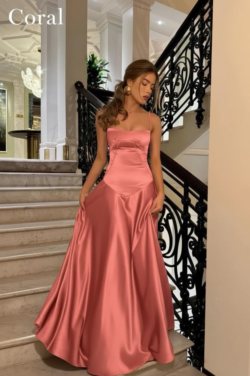 Dressystars Brown Luxe Silk-Look Long Evening Dress With Fitted Bodice Formal Evening Gown