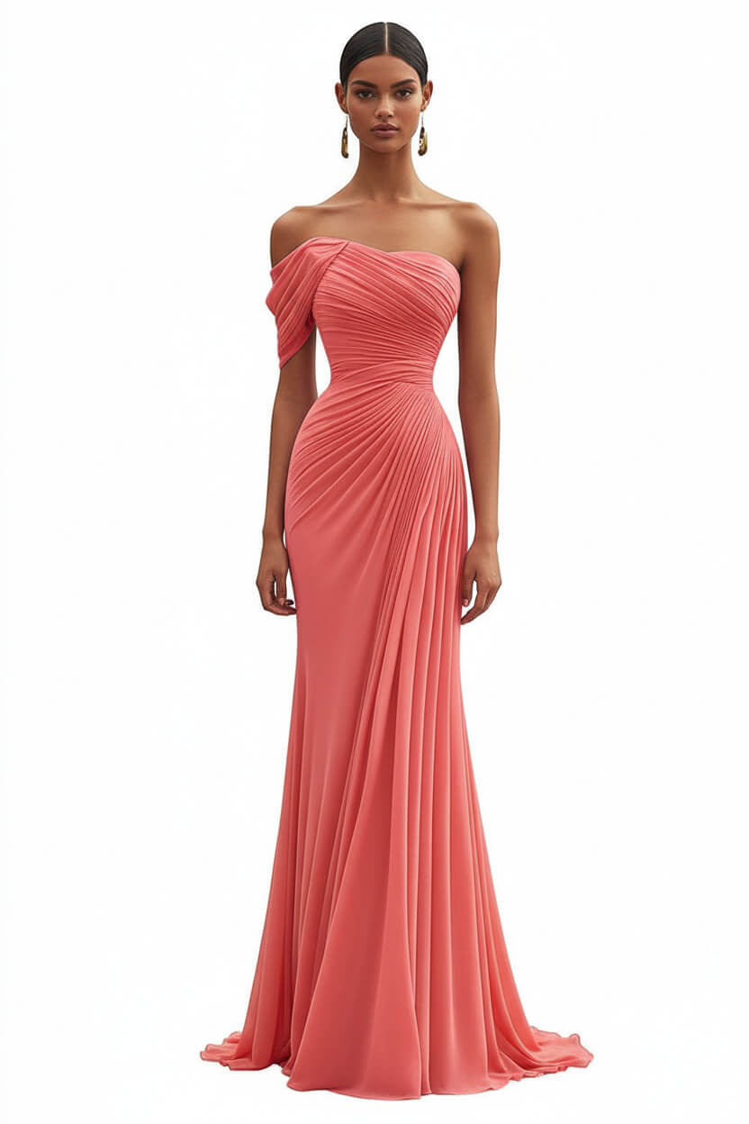Dressystars One Shoulder Ruched Mermaid Dark Green Wedding Guest Dress Long Formal Dress