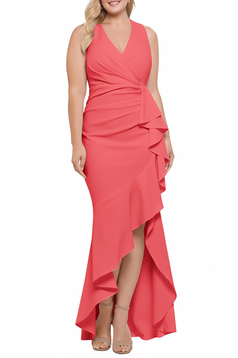 V-Neck Sleeveless Plus Size Floor-Length Sheath/Column Mother of the Bride Dresses with Ruffles