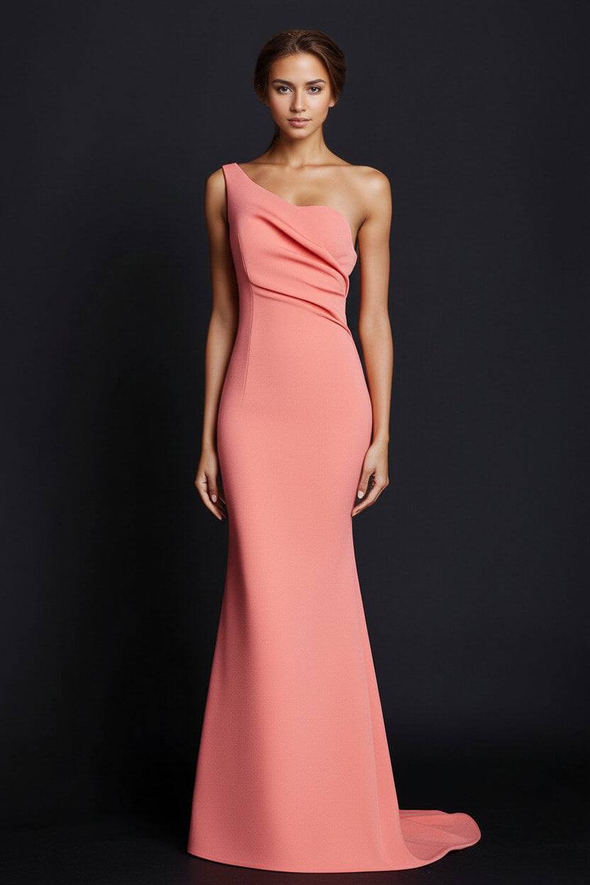 Dressystars One Shoulder Khaki Wedding Guest Dress Mermaid Long Formal Dress