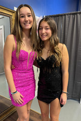 Corset Fuchsia Homecoming Dresses Sequin Tight Short Cocktail Dresses