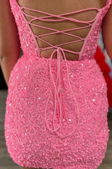 Corset Fuchsia Homecoming Dresses Sequin Tight Short Cocktail Dresses