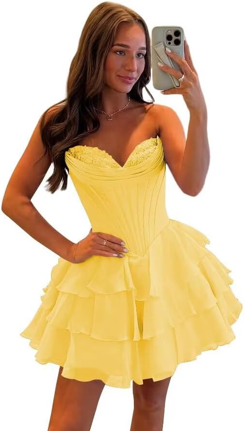 Corset Tiered A Line Homecoming Dresses Chiffon Short Cocktail Dresses