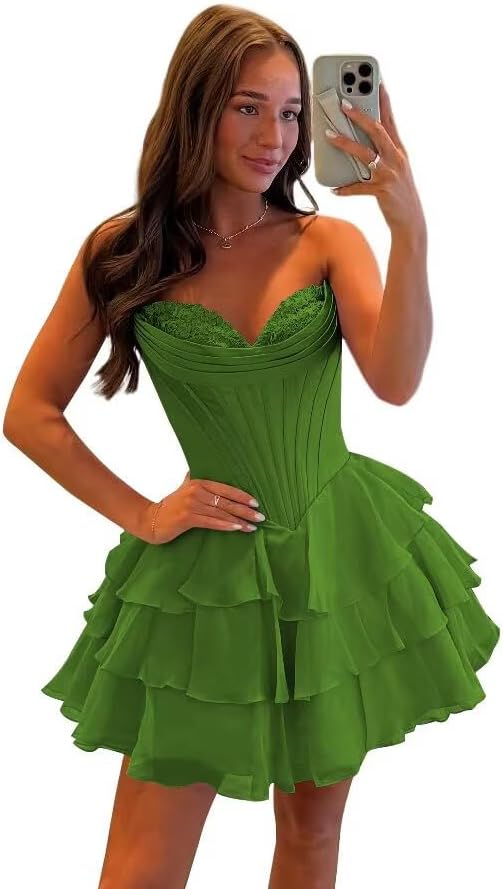 Corset Tiered A Line Homecoming Dresses Chiffon Short Cocktail Dresses