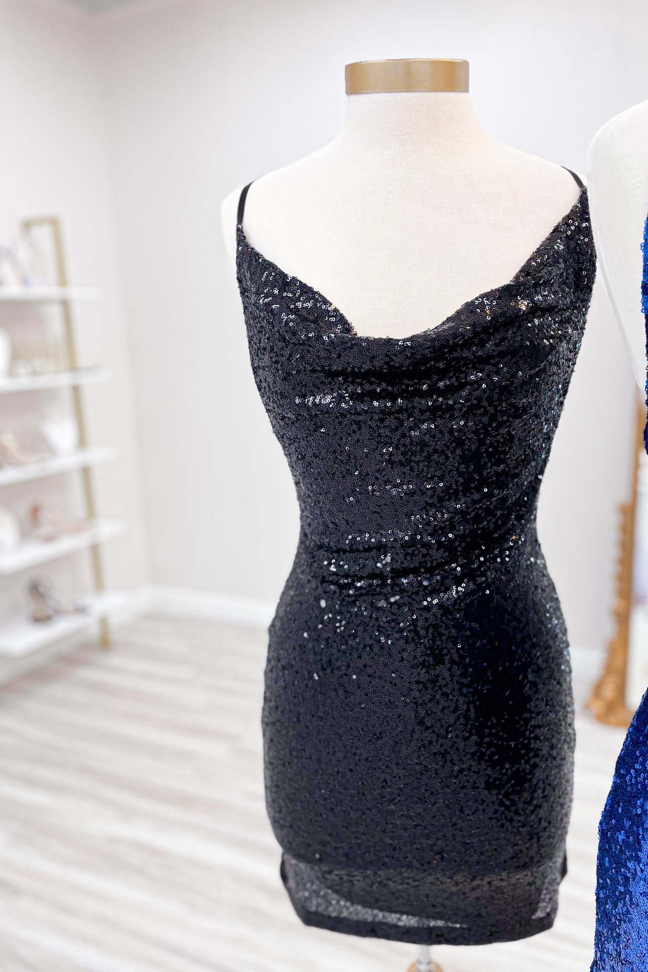 Cowl Homecoming Dress Neck Emerald Green Sequin Style Mini Short Party Cocktail Dress