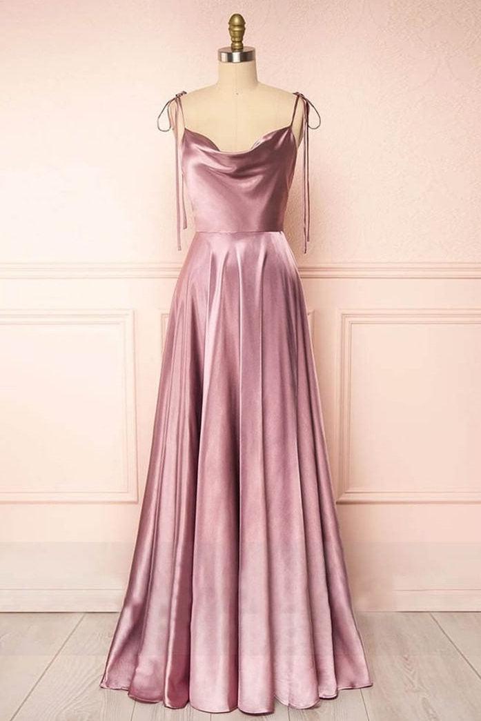 Cowl Neck Prom Dress Silk A Line Long Evening Dress