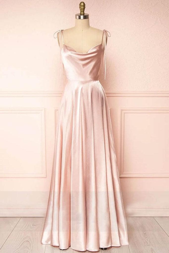 Cowl Neck Prom Dress Silk A Line Long Evening Dress