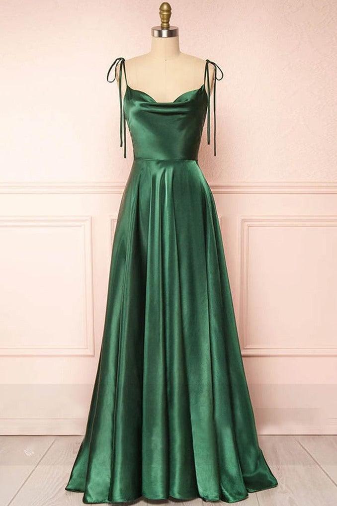 Cowl Neck Prom Dress Silk A Line Long Evening Dress