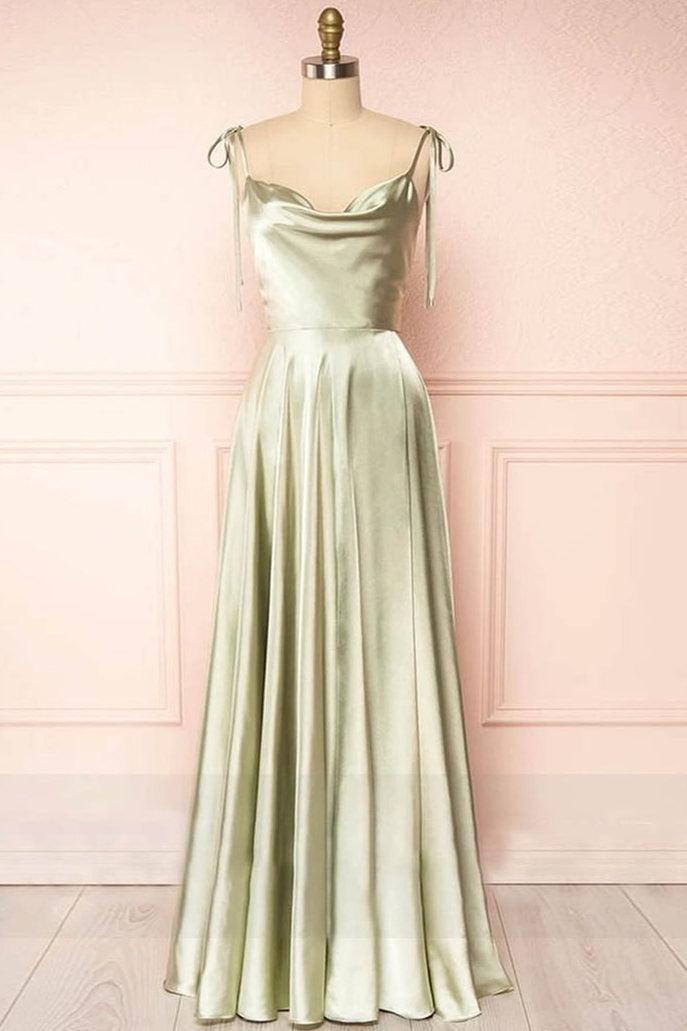 Cowl Neck Prom Dress Silk A Line Long Evening Dress