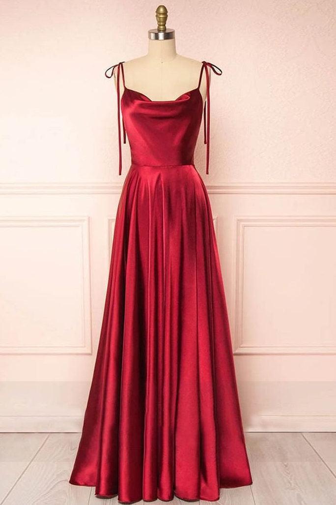 Cowl Neck Prom Dress Silk A Line Long Evening Dress