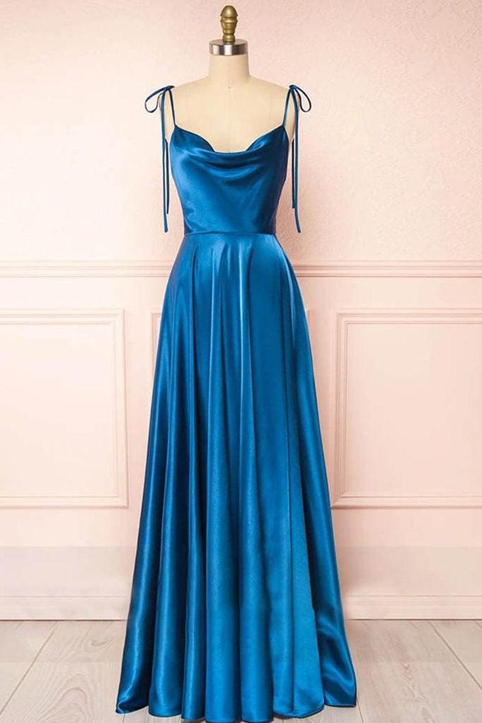 Cowl Neck Prom Dress Silk A Line Long Evening Dress