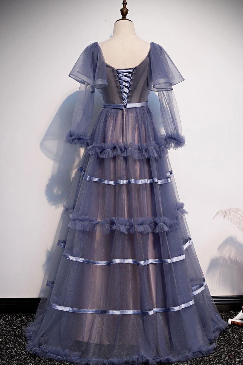 Crew Neck Prom Dress Tulle Long Evening Dress
