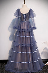 Crew Neck Prom Dress Tulle Long Evening Dress