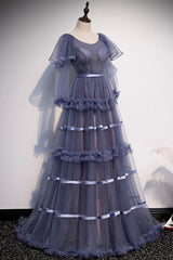 Crew Neck Prom Dress Tulle Long Evening Dress