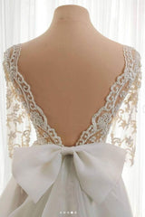 Crew Neck Tulle Wedding Dress Lace Long Formal Bridal Gown