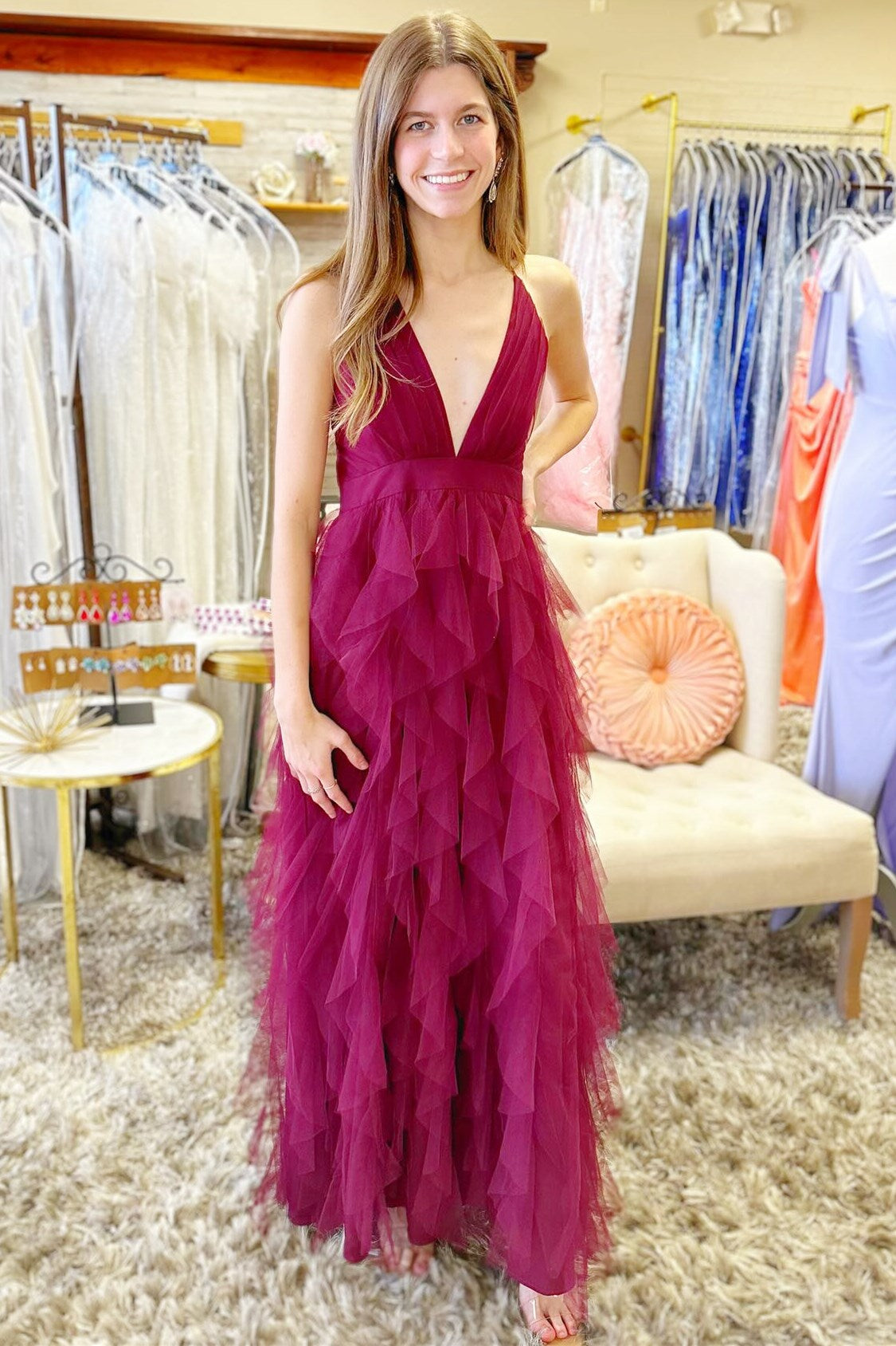 Cross Back Prom Dress Maxi Dress in Blue Evening Dress