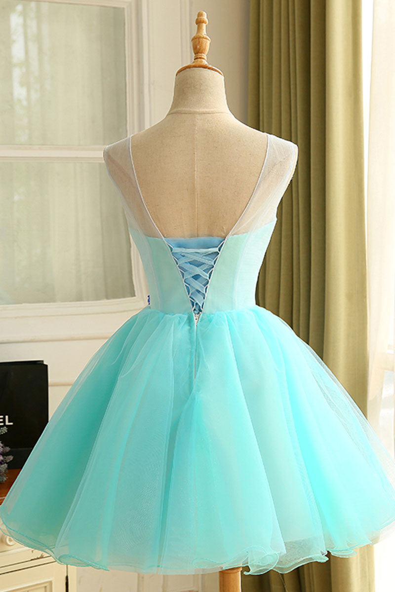 Cute Homecoming Dress Blue Organza Short Party Cocktail Dress
