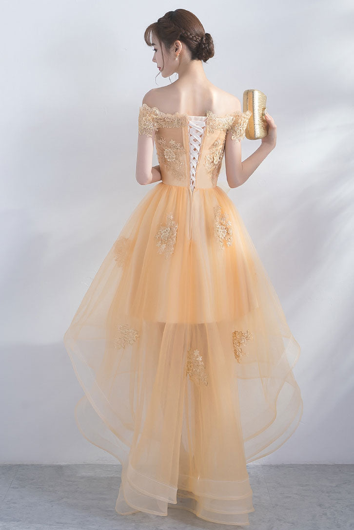 Cute Homecoming Dress Champagne Tulle High Low Short Party Cocktail Dress