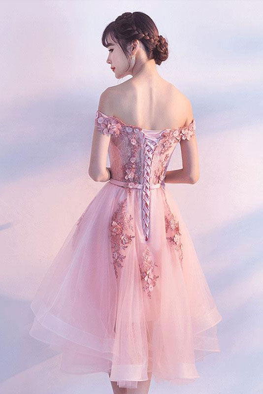 Cute Homecoming Dress Pink Tulle Lace Short Party Cocktail Dress