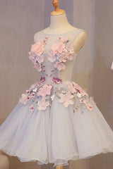 Cute Homecoming Dress Round Neck Applique Short Party Cocktail Dress