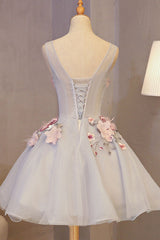 Cute Homecoming Dress Round Neck Applique Short Party Cocktail Dress
