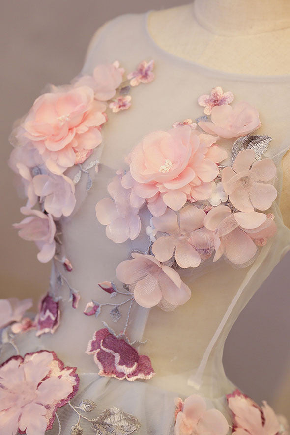 Cute Homecoming Dress Round Neck Applique Short Party Cocktail Dress