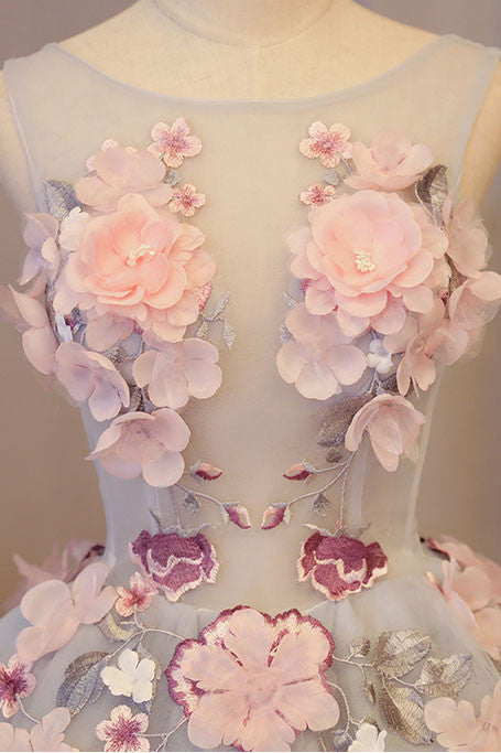 Cute Homecoming Dress Round Neck Applique Short Party Cocktail Dress