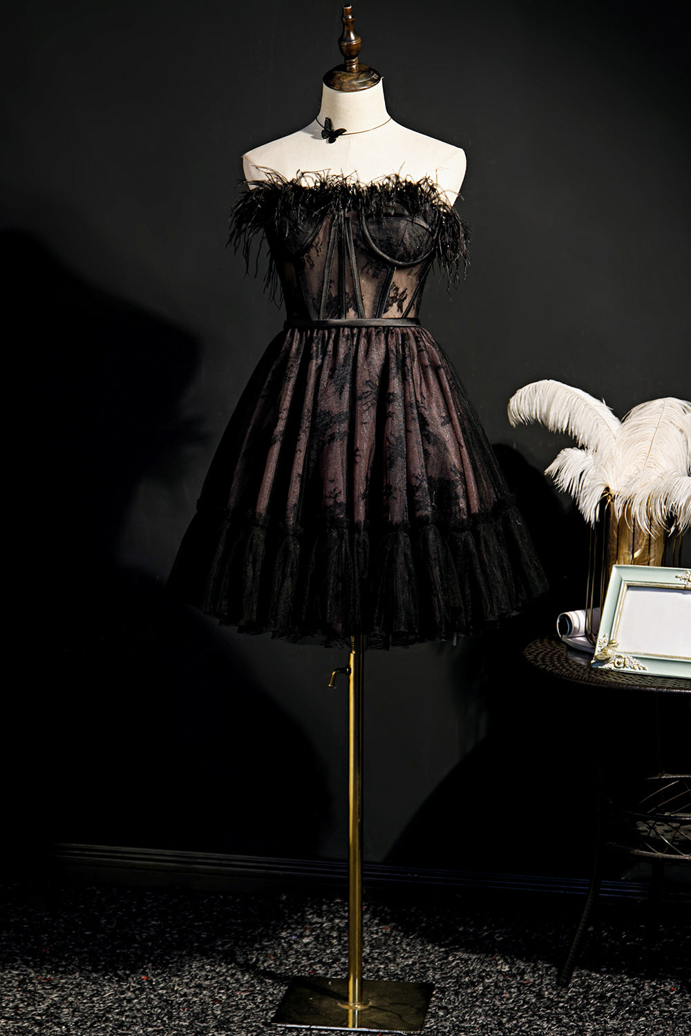 Cute Homecoming Dress Strapless Black Tulle Short Party Cocktail Dress