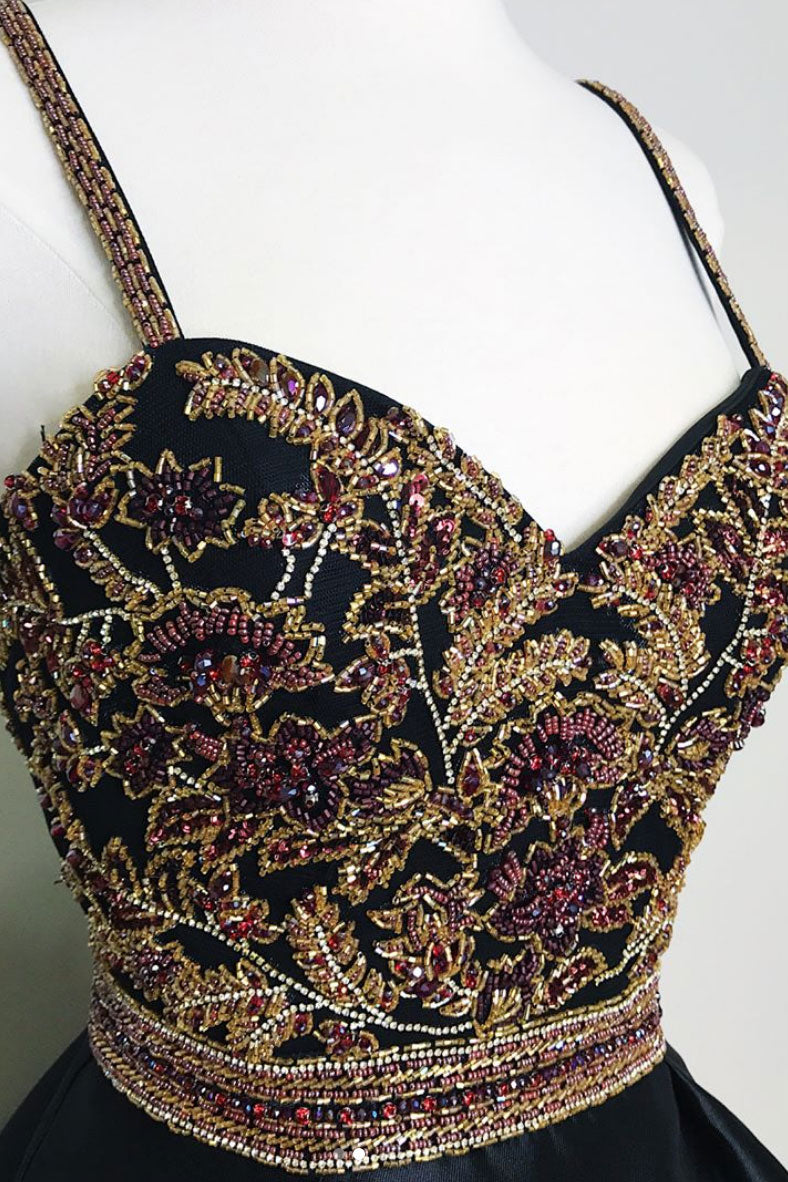 Cute Homecoming Dress Sweetheart Neck Black Beaded Short Party Cocktail Dress