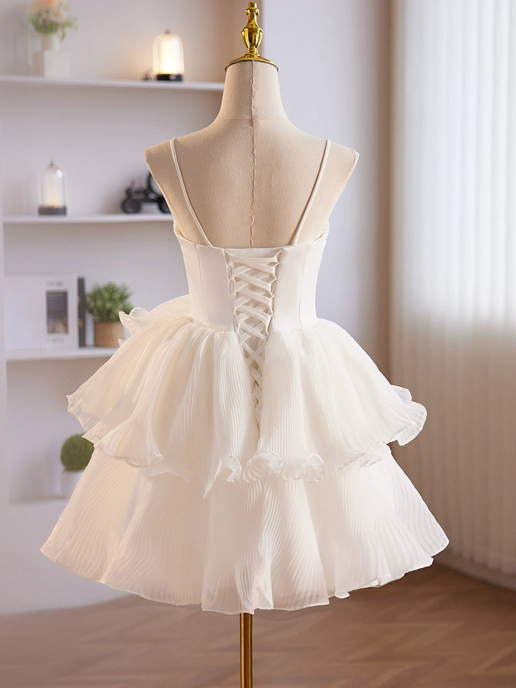 Cute Homecoming Dress Sweetheart Neck Organza White Short Party Cocktail Dress